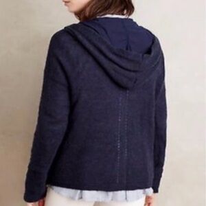 Anthropologie Moth Navy Blue Hooded Cardigan Sweater Single Snap Alpaca blend S